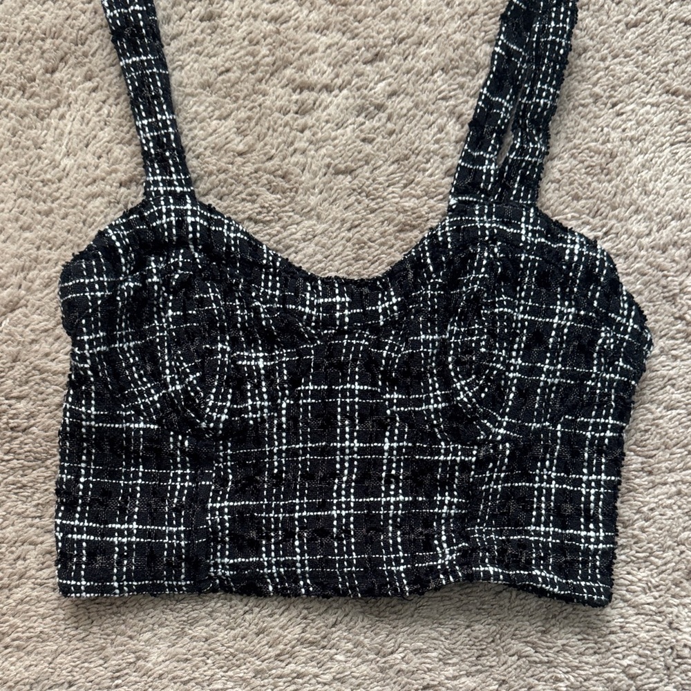Japna Black and White Tweed Bustier Crop Top